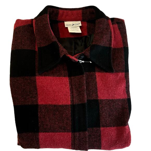White Stag Jacket Women's Size16 Red/Black Buffalo Plaid Full Zip Wool Blend - Picture 7 of 9
